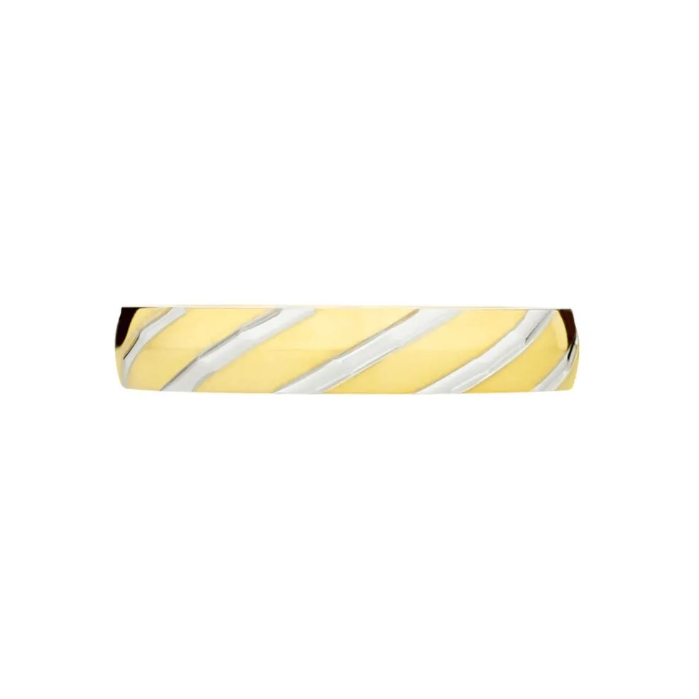 Alliance Strie Fantaisie Demi Jonc Classique Or Bicolore