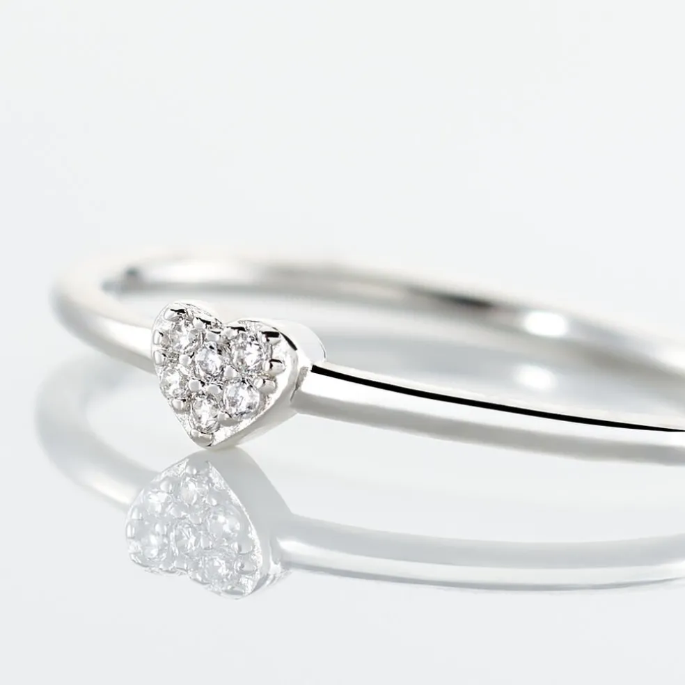 Bague Accumulation Coeur Argent Blanc Oxyde De Zirconium
