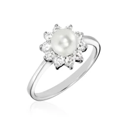 Bague Argent Blanc Cheri Perle De Culture Oxydes De Zirconium