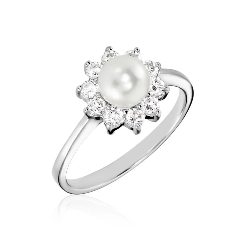 Bague Argent Blanc Cheri Perle De Culture Oxydes De Zirconium