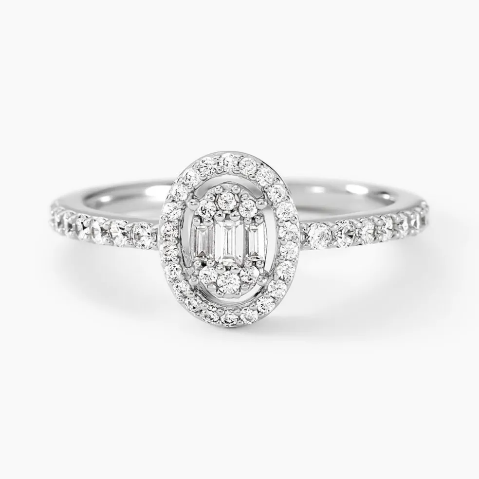 Bague Baroque Party Argent Blanc Oxyde De Zirconium