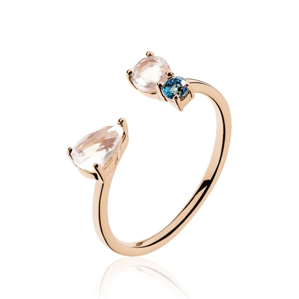 Bague Belen Or Rose Topaze Et Quartz