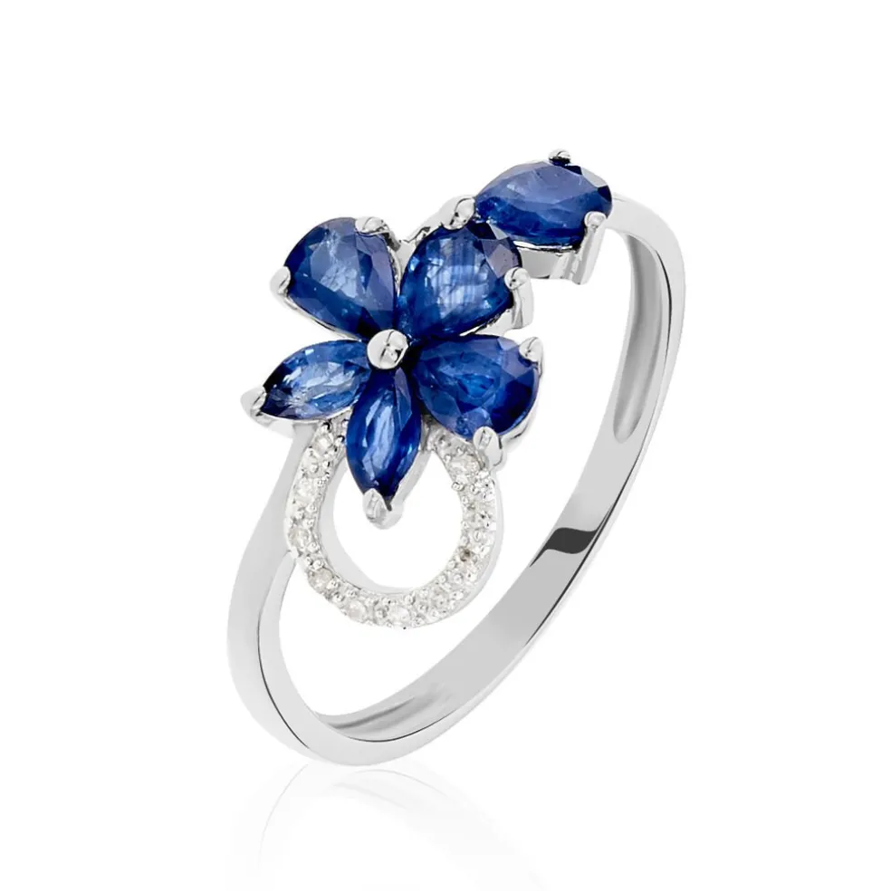 Bague Bouquet Or Blanc Saphir Et Diamant