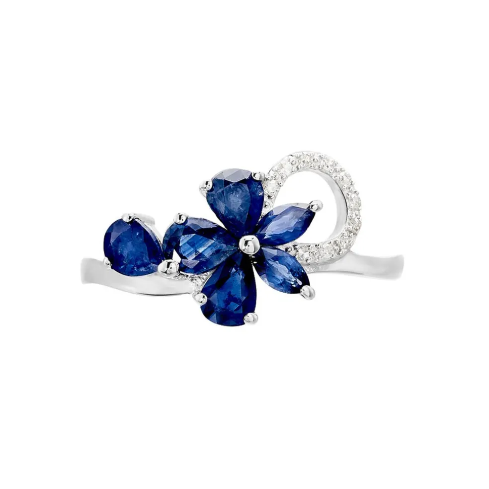 Bague Bouquet Or Blanc Saphir Et Diamant