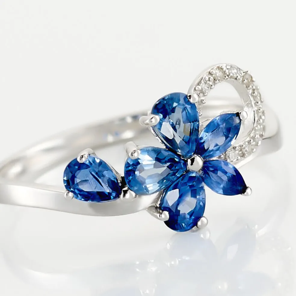 Bague Bouquet Or Blanc Saphir Et Diamant