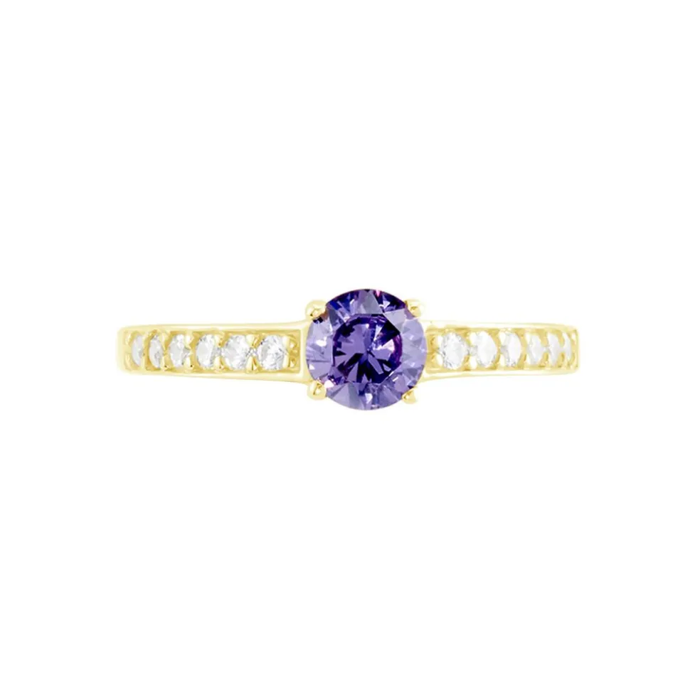 Bague Carrol Or Jaune Améthyste Oxyde De Zirconium