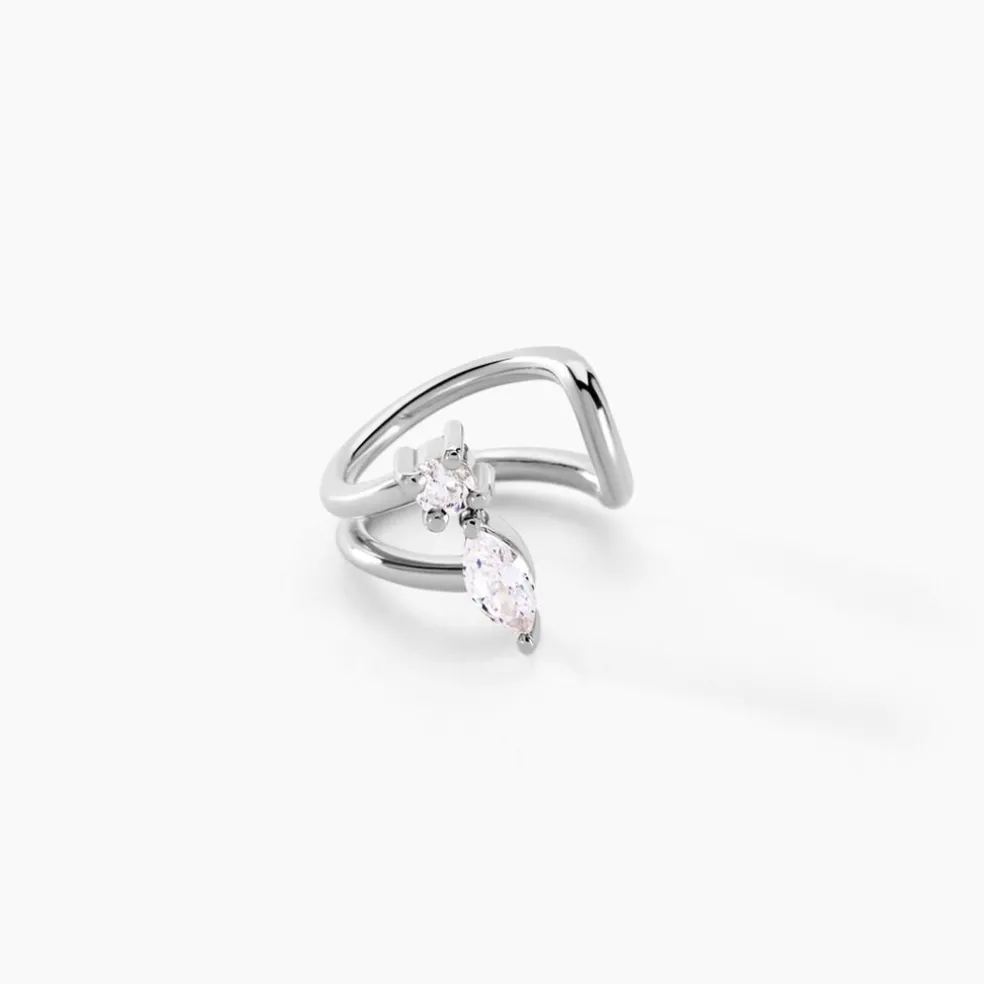 Bague D'oreille Unitaire Navette Argent Blanc Oxyde De Zirconium