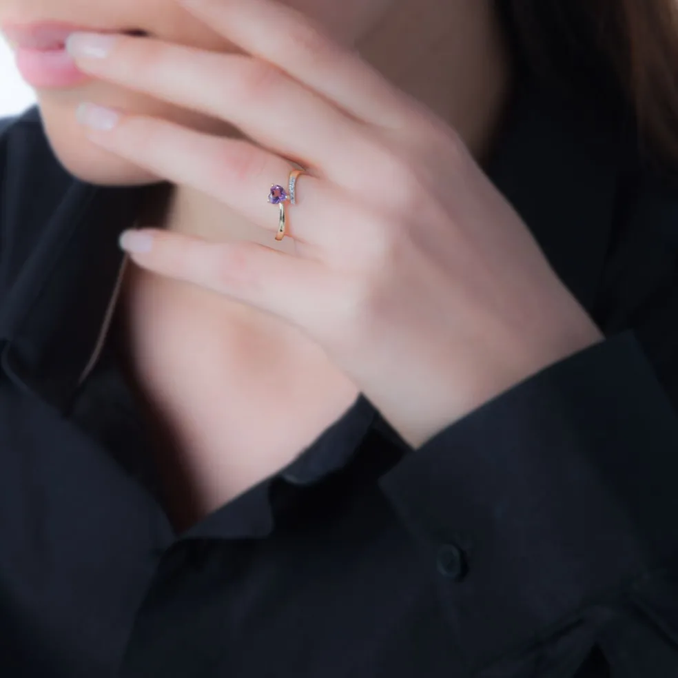 Bague Eva Or Jaune Amethyste Et Diamant