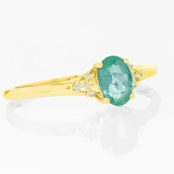 Bague Marie Or Jaune Emeraude Et Diamant