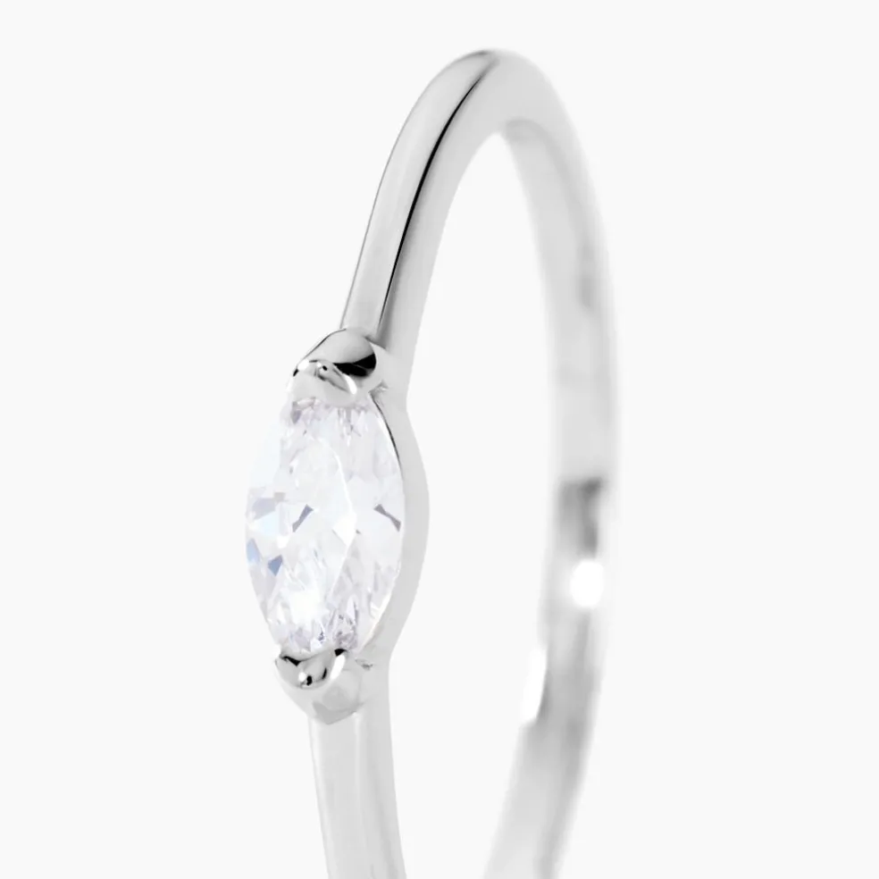 Bague Navette Argent Blanc Oxyde De Zirconium