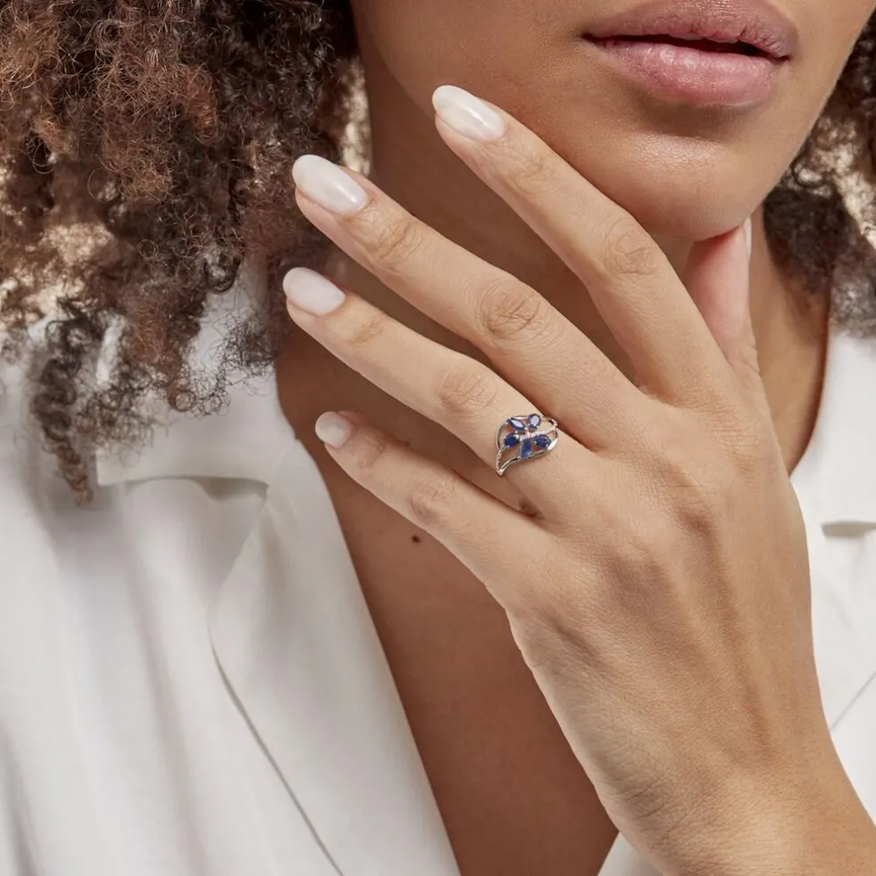 Bague Orchidee Or Blanc Saphir Diamant