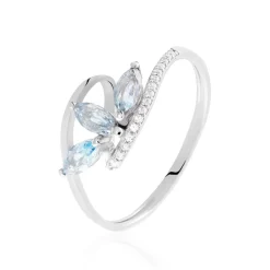 Bague Petale Or Blanc Topaze Et Oxyde De Zirconium