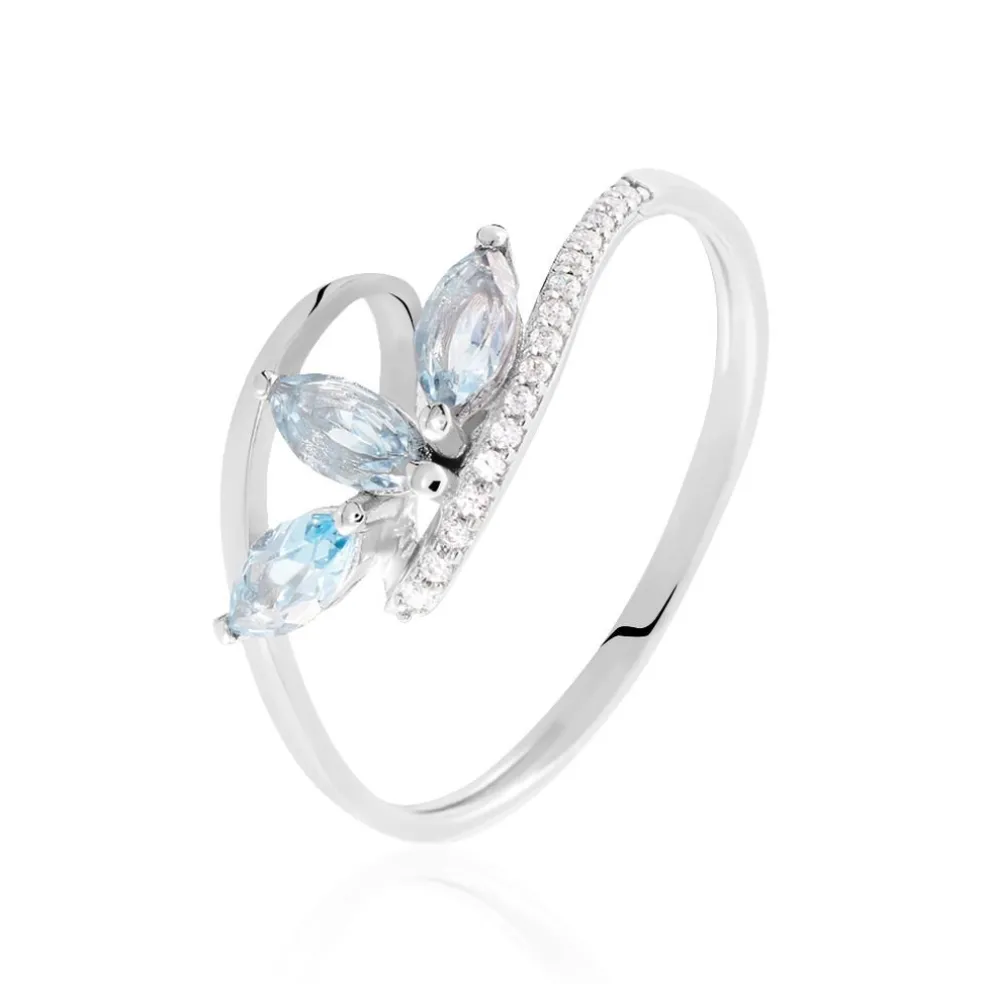 Bague Petale Or Blanc Topaze Et Oxyde De Zirconium