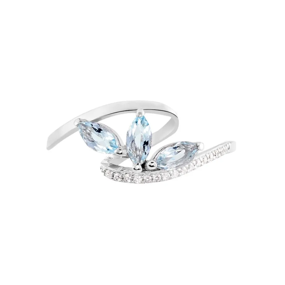 Bague Petale Or Blanc Topaze Et Oxyde De Zirconium