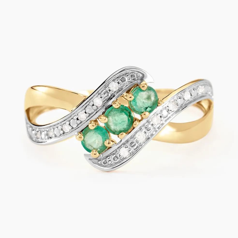 Bague Simma Or Jaune Diamant Et Emeraude