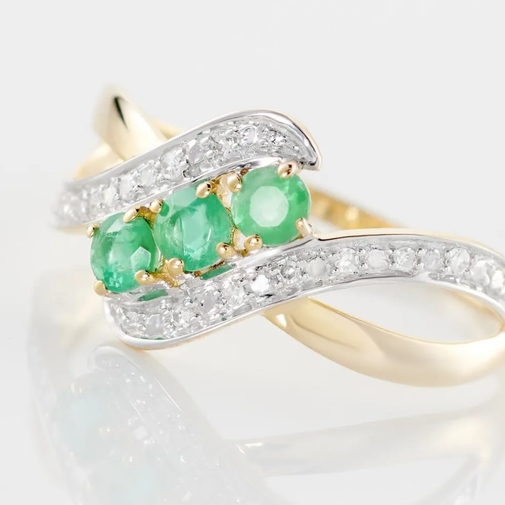 Bague Simma Or Jaune Diamant Et Emeraude