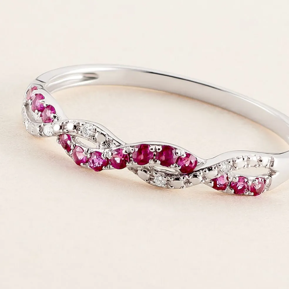 Bague Sofia Or Blanc Rubis Et Diamant