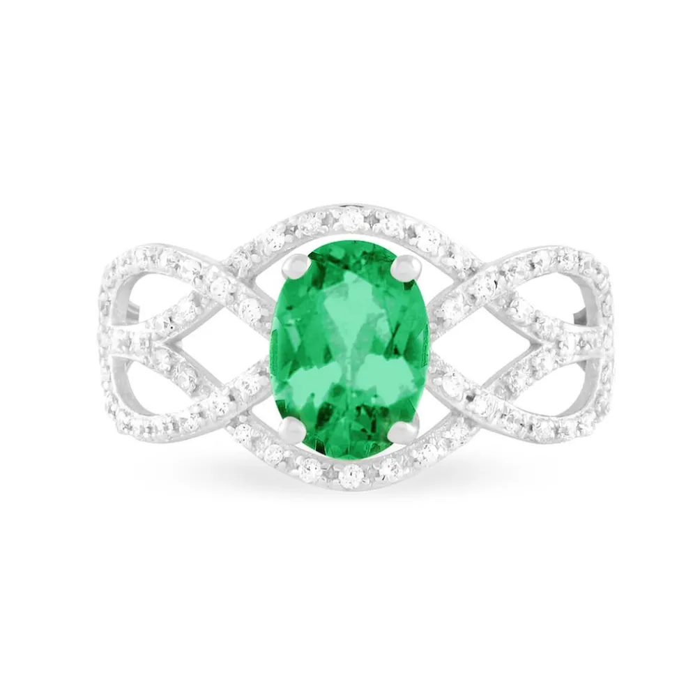 Bague Tina Or Blanc Emeraude Et Diamant