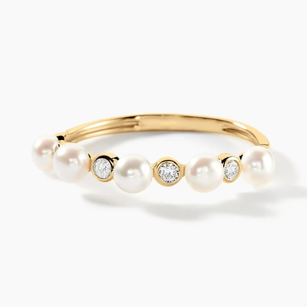 Bague Tiny Pearls Or Jaune Perle De Culture Oxyde De Zirconium
