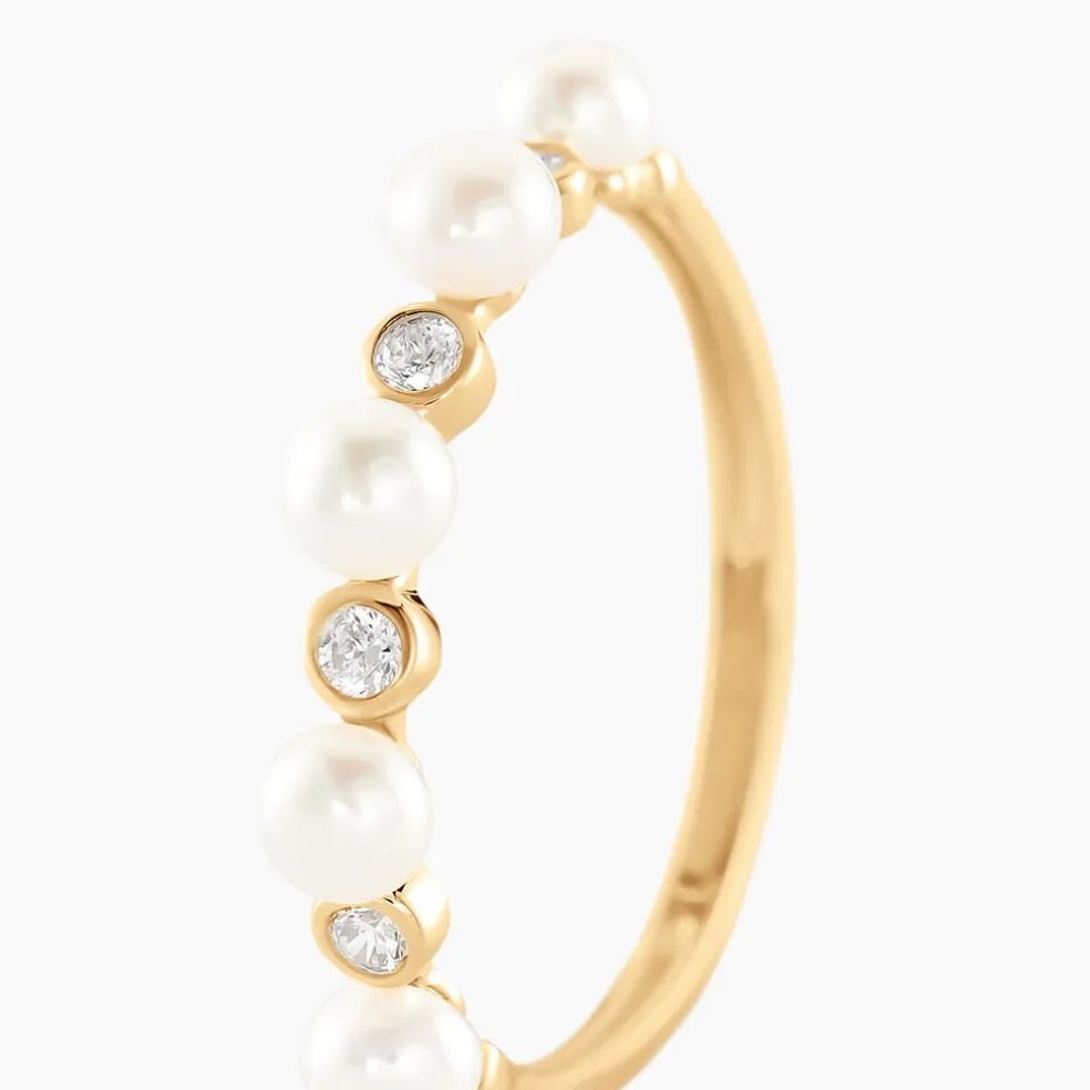 Bague Tiny Pearls Or Jaune Perle De Culture Oxyde De Zirconium
