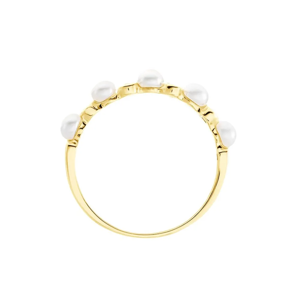 Bague Tiny Pearls Or Jaune Perle De Culture Oxyde De Zirconium