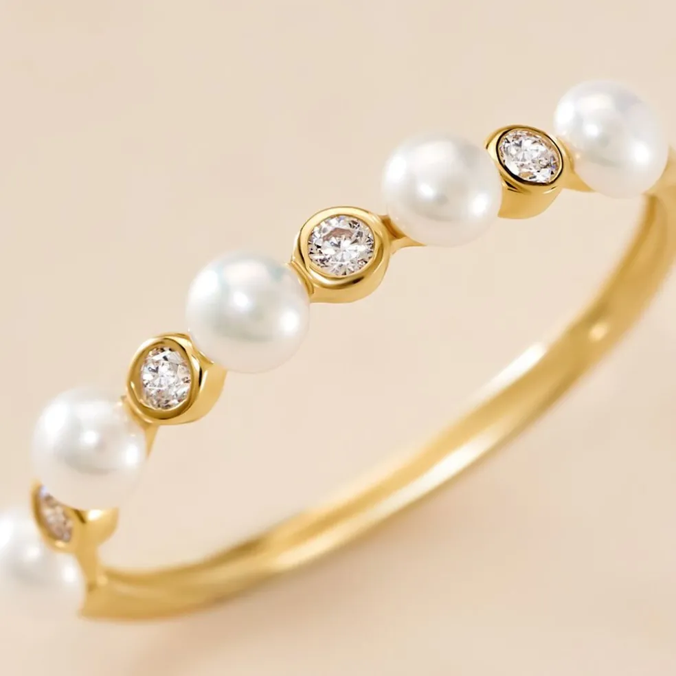 Bague Tiny Pearls Or Jaune Perle De Culture Oxyde De Zirconium