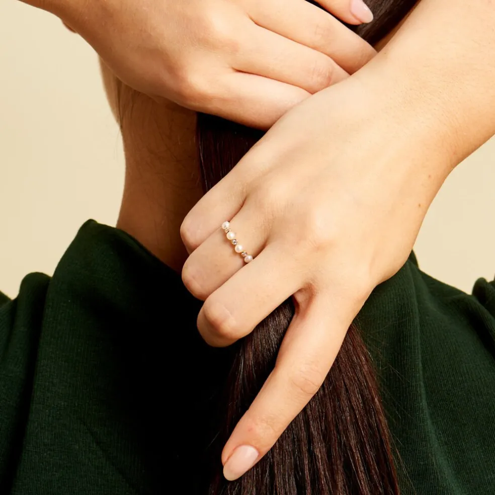 Bague Tiny Pearls Or Jaune Perle De Culture Oxyde De Zirconium