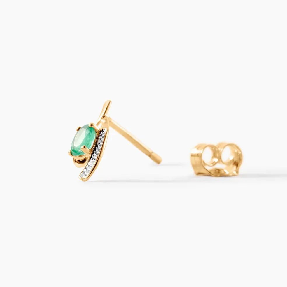 Bijoux D'oreilles Emotion Or Jaune Emeraude Diamant