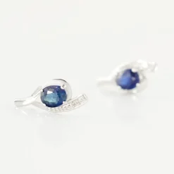 Bijoux D'oreilles Emotion Or Blanc Saphir Diamant