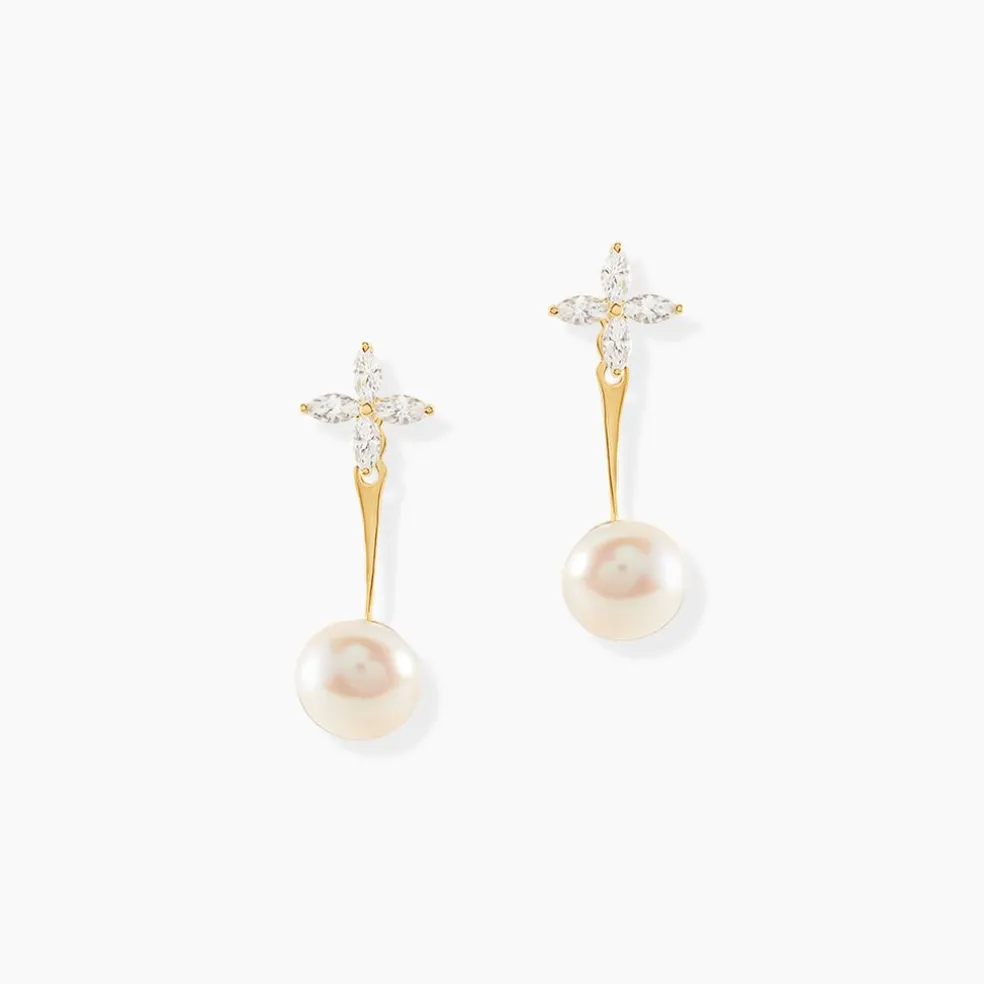 Bijoux D'oreilles Norah Or Jaune Perle De Culture Et Oxyde