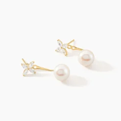 Bijoux D'oreilles Norah Or Jaune Perle De Culture Et Oxyde
