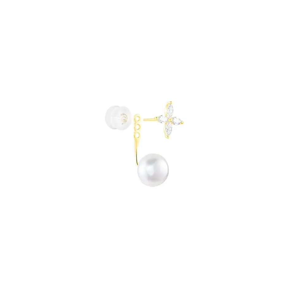 Bijoux D'oreilles Norah Or Jaune Perle De Culture Et Oxyde
