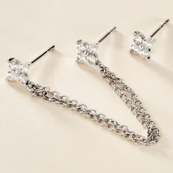 Boucles D'oreilles Dépareillées June Argent Blanc Oxyde De Zirconium