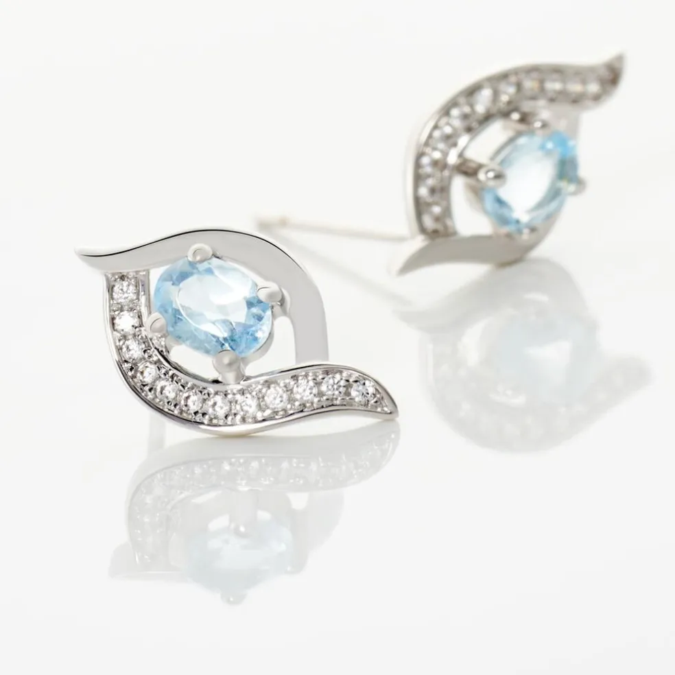 Boucles D'oreilles Lydia Or Blanc Topaze Oxyde