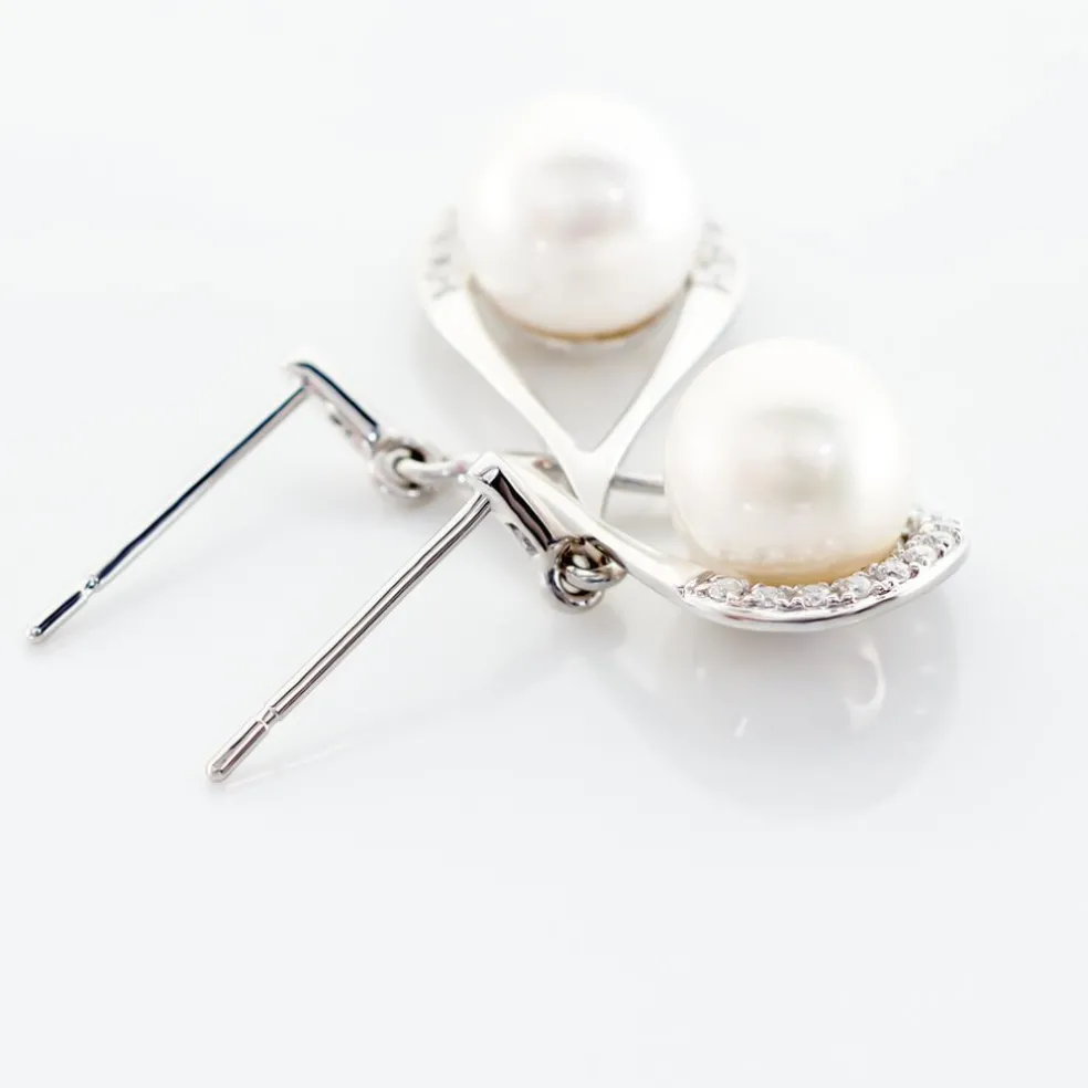 Boucles D'oreilles Patricia Or Blanc Perle De Culture Oxyde