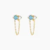 Boucles D'oreilles Pendantes Beauté Bleutée Or Jaune Topaze Et Oxyde