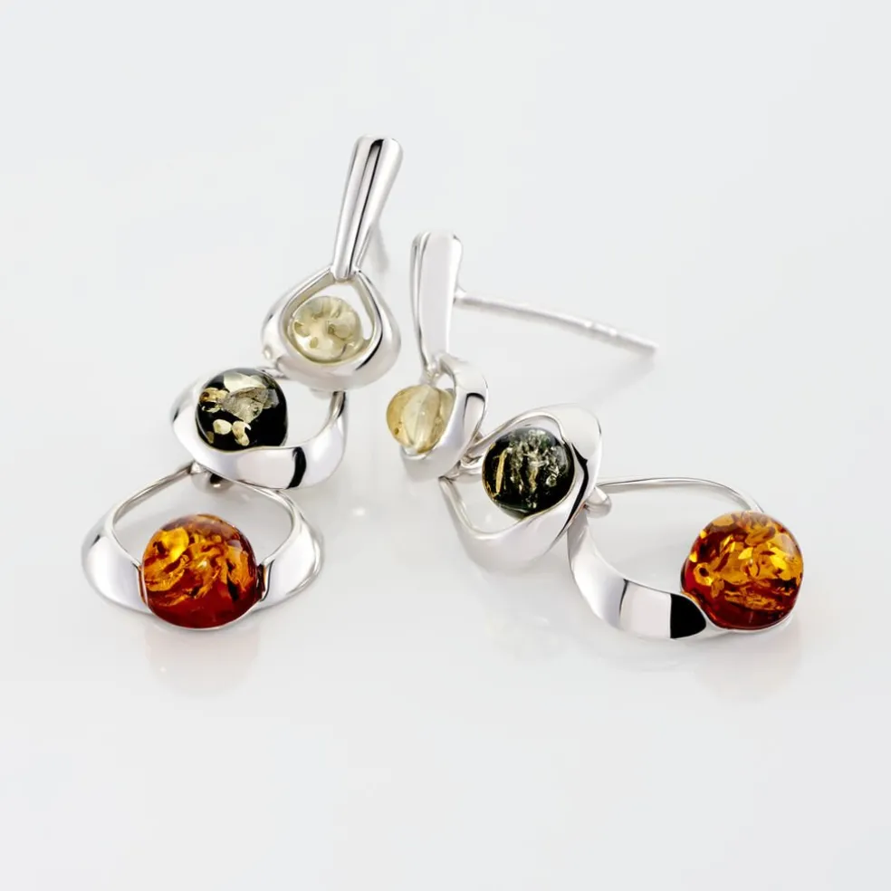 Boucles D'oreilles Pendantes Agneta Argent Blanc Ambre
