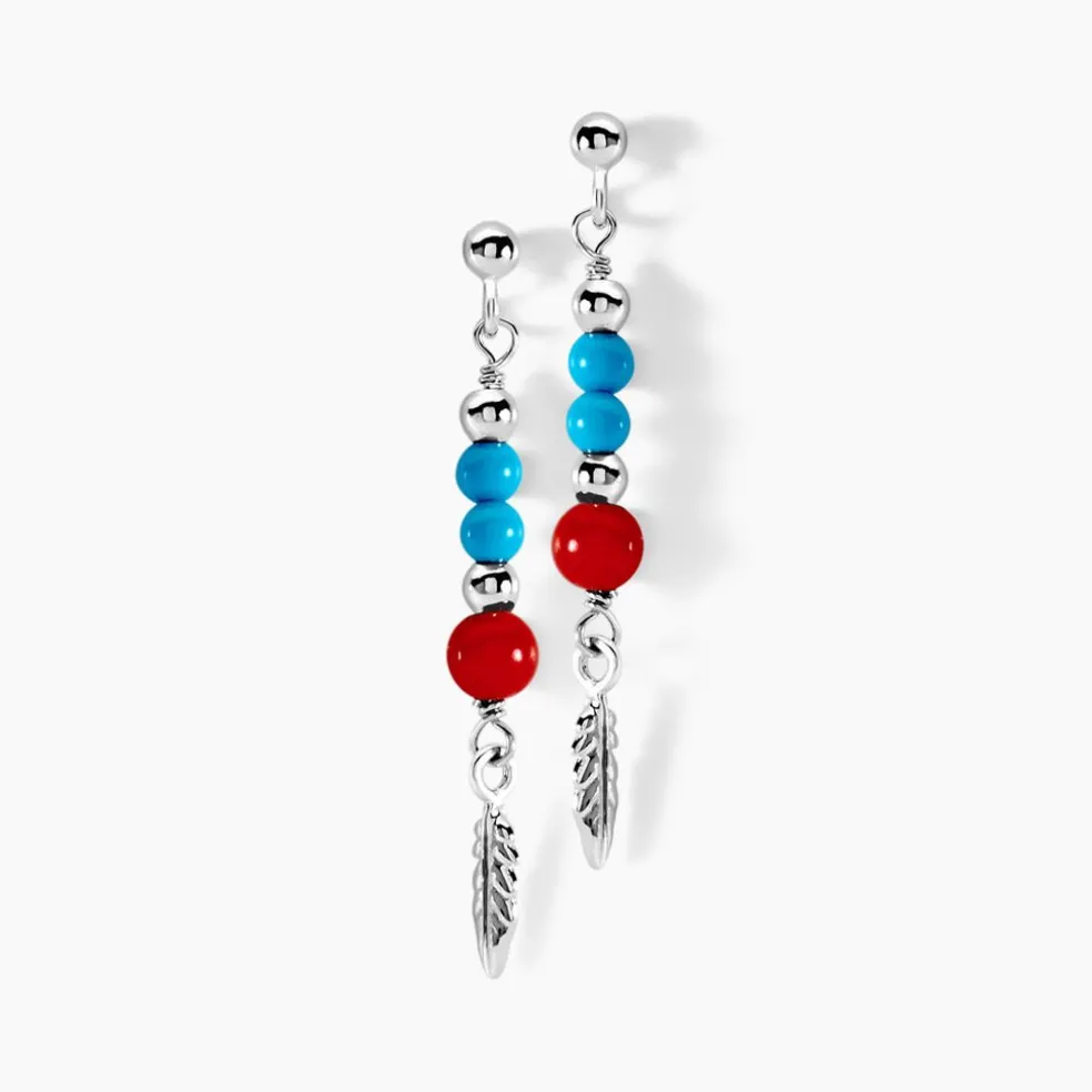 Boucles D'oreilles Pendantes Behati Argent Blanc Corail Turquoise