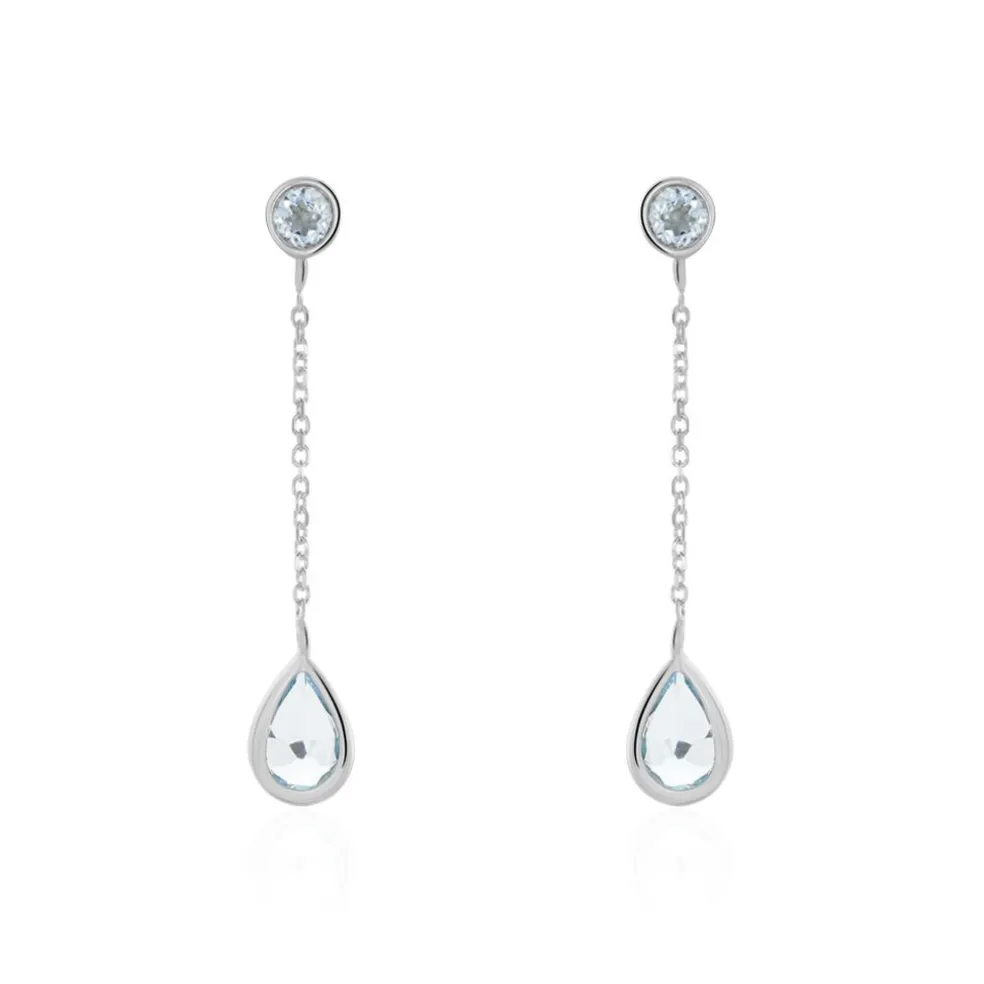 Boucles D'oreilles Pendantes Brenda Or Blanc Topaze