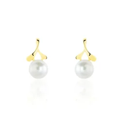 Boucles D'oreilles Pendantes Campanule Or Jaune Perle De Culture