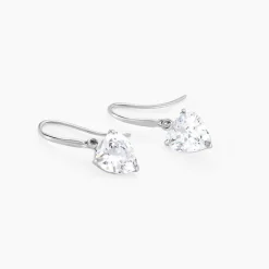 Boucles D'oreilles Pendantes Bo Coeur Pm Or Blanc Oxyde De Zirconium
