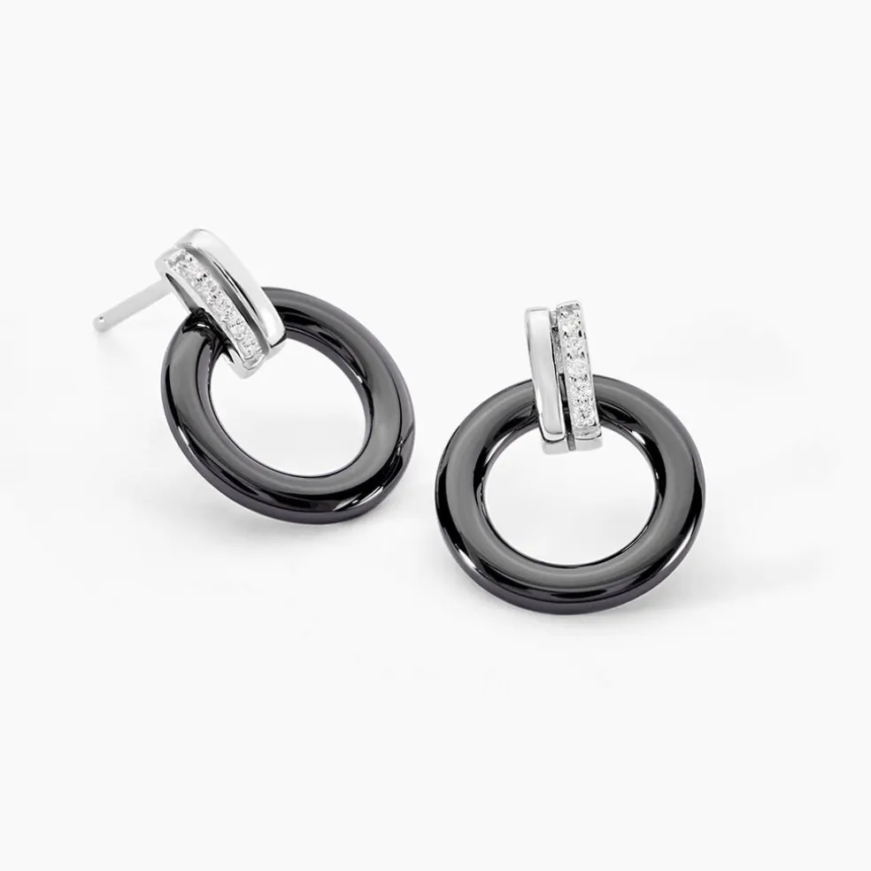 Boucles D'oreilles Pendantes Bertillianne Argent Céramique Et Oxyde