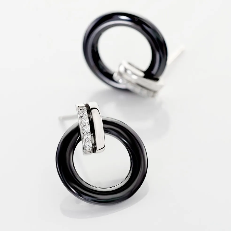 Boucles D'oreilles Pendantes Bertillianne Argent Céramique Et Oxyde