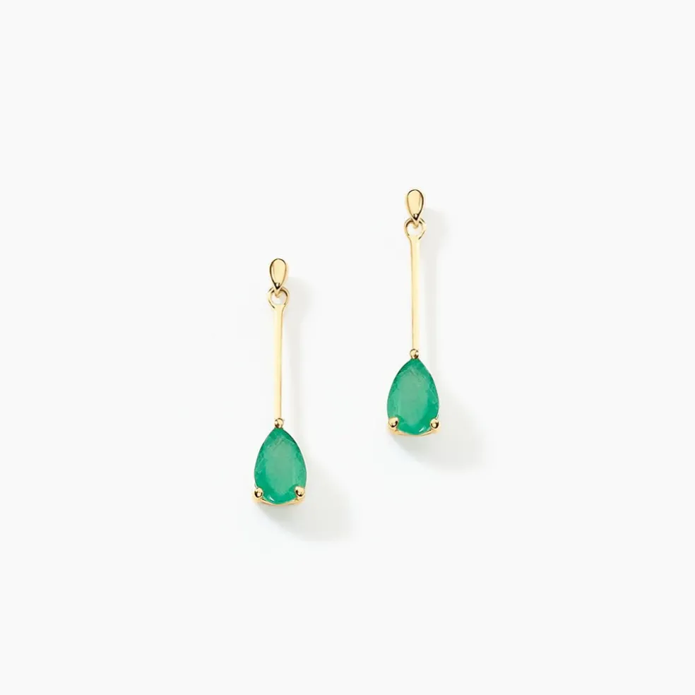 Boucles D'oreilles Pendantes Goutte Or Jaune Emeraude
