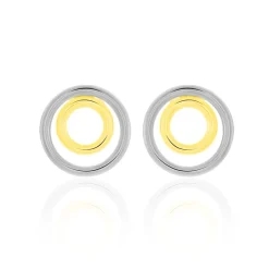 Boucles D'oreilles Pendantes Berangere Double Cercles Or Bicolore
