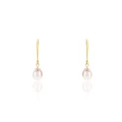 Boucles D'oreilles Pendantes Baroque Or Jaune Perles De Culture