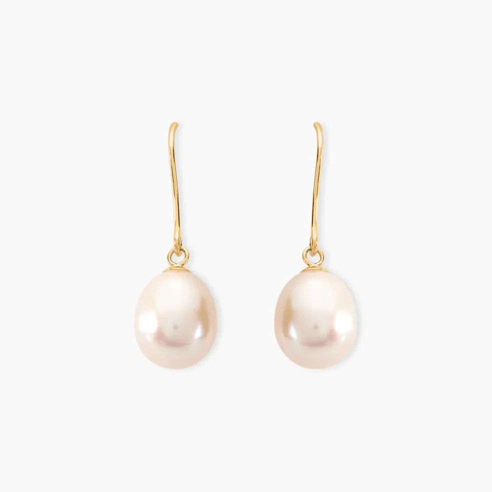 Boucles D'oreilles Pendantes Baroque Or Jaune Perle De Culture