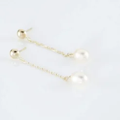 Boucles D'oreilles Pendantes Adriette Or Jaune Perle De Culture