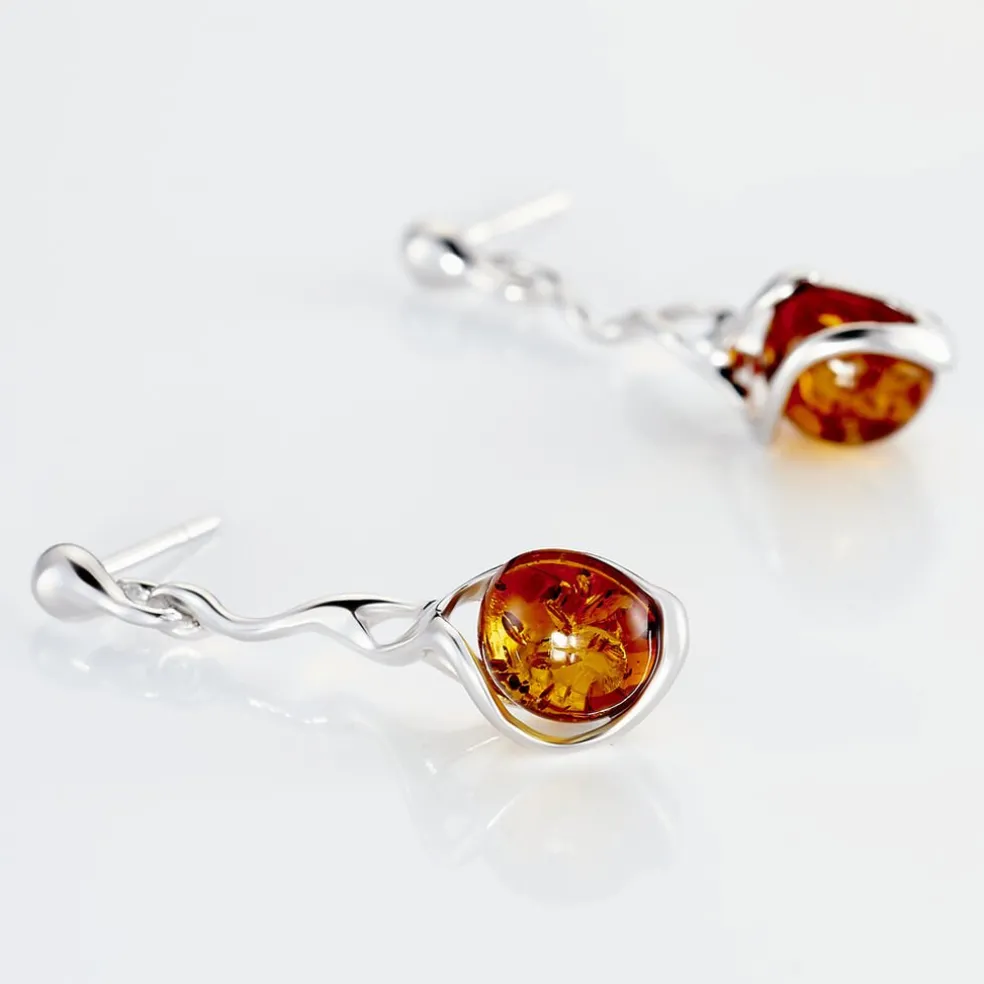 Boucles D'oreilles Pendantes Argent Blanc Ferima Ambre