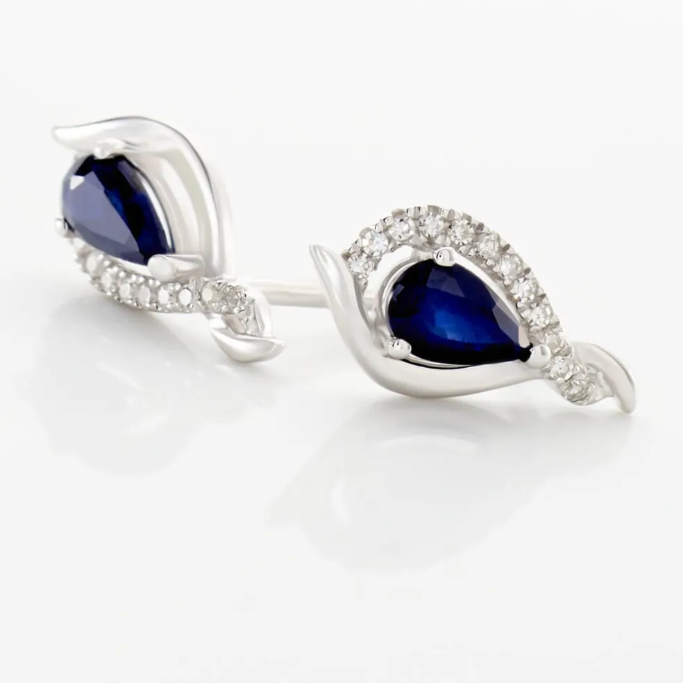 Boucles D'oreilles Puces Angelika Or Blanc Saphir Et Diamant